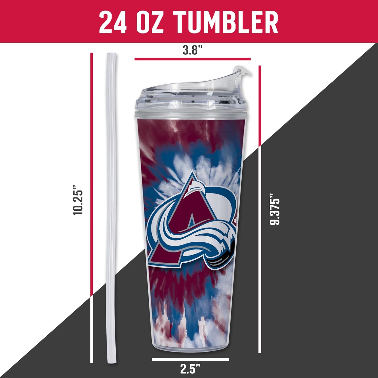 Rico Industries NHL Hockey Team Color Tie Dye 24oz Metallic Acrylic Tumbler with Hinged Lid, Officially Licensed Double Wall Tumbler with Straw - Image 6