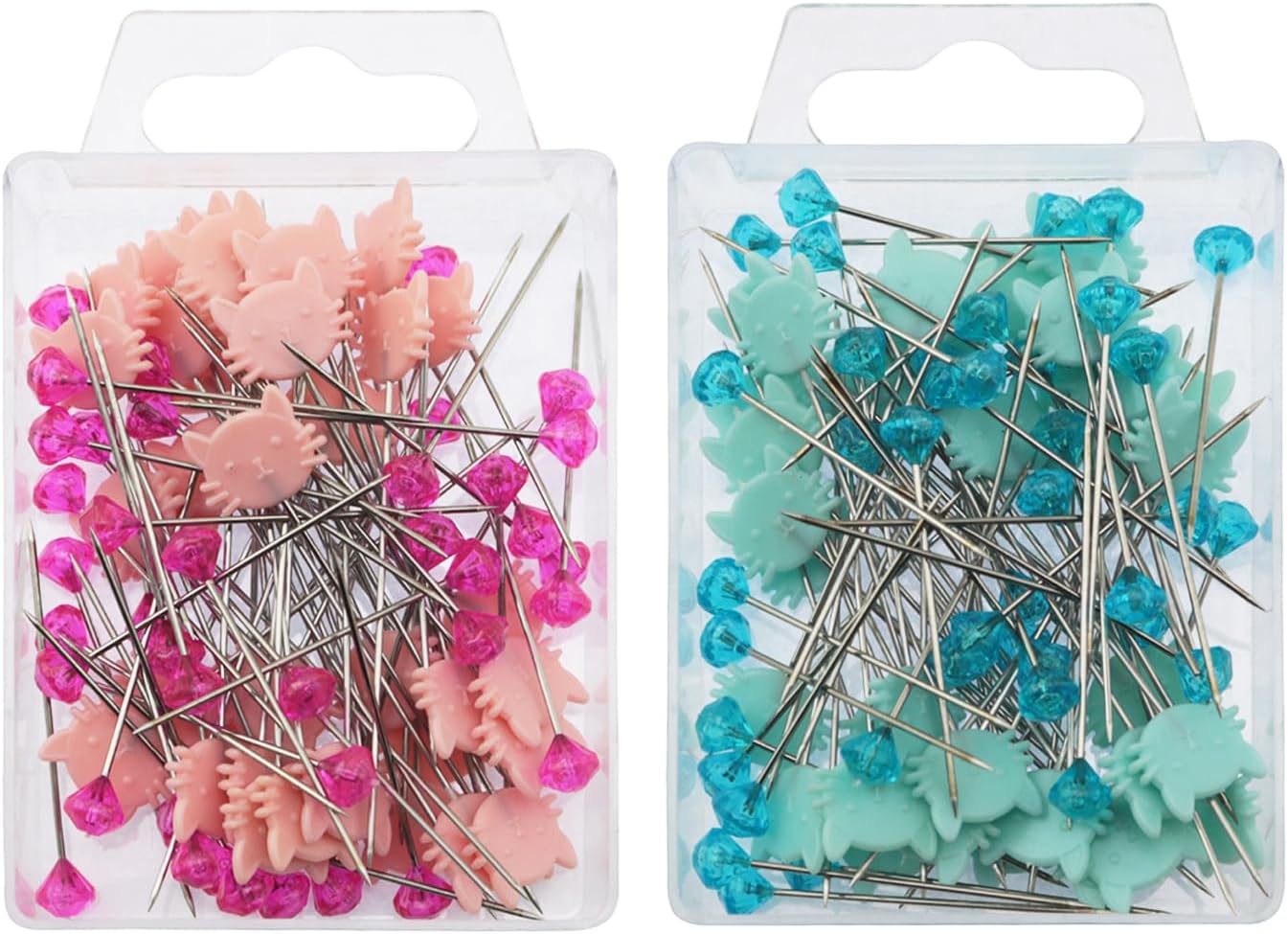 2 Boxes 160PCS Cat Diamond Fixing Pins Stainless Steel Hand Sewing Quilting Clothing Positioning Pins for Craft Wedding Jewellery Decoration