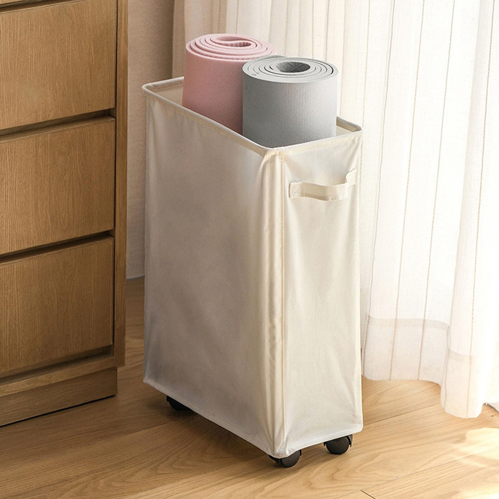 Fdit Yogamattenhalter Korb Yoga Matten Lagerkorb Yoga Matten Organizer mit Rädern für Heimatkugel Decken Handtücher Sportgeräte