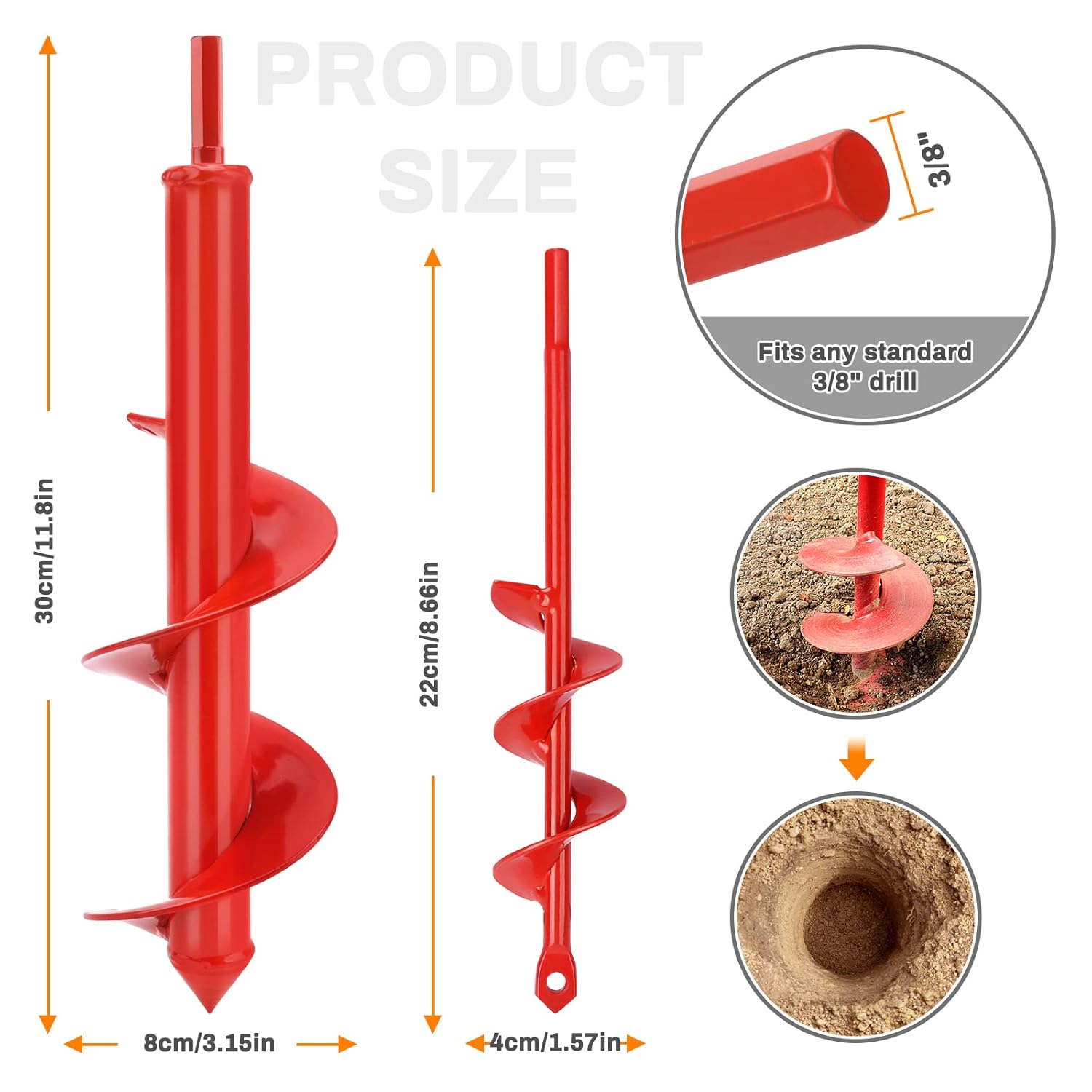 Auger Drill Bit Set with Hex Drive, Xakay Garden Post Hole Digger 2