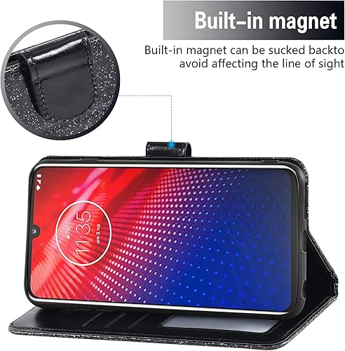 Miniatura 2 de Asuwish Funda de teléfono para Moto Z4Moto Z 4 PlayMotoZ4 Force con protector de pantalla de vidrio templado y cartera con purpurina, soporte para