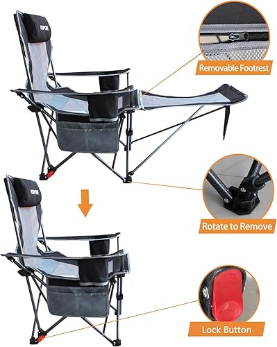 Miniatura 5 de Reclining Camping Chair with Removable Footrest Lounge Chair with Headrest, Cotton Cushion, Portable Adjustable Folding Chairs