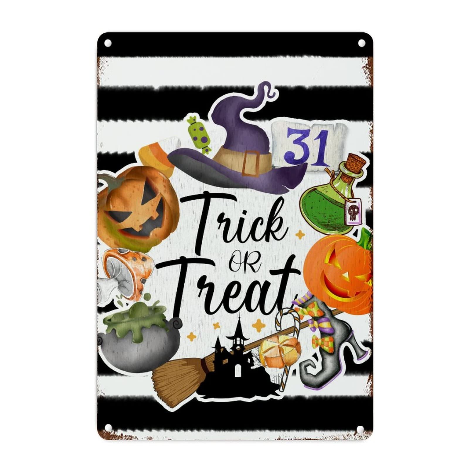 Plaque Trick or Treat métal vintage aux finitions soignées de 45,7 x 30,5 cm