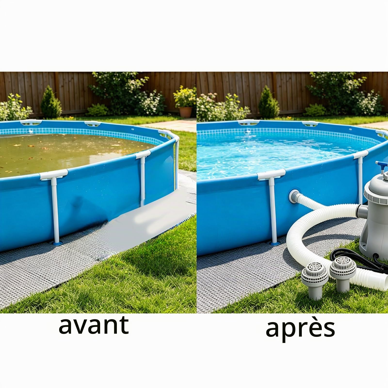 Pompe de piscine de 16 W et kit de filtre pour piscine hors sol, kit complet avec tuyau, circulation d'eau claire, design ABS scellé silencieux pour petites et moyennes piscines