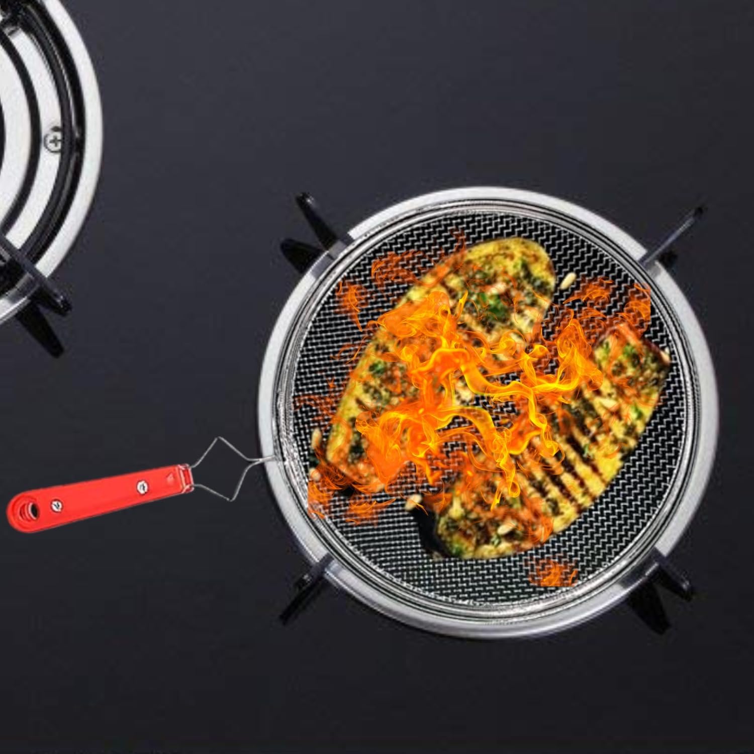 Yumun Papad Jali Grill Tawa, Induction+Stove, Steel Pan for Gas Stove Roti Tawa, Mesh Brinjal Roaster, Grill Basket Pulka Pan Roaster Tawa, Stainless Steel 302 Net Pulka Maker Num 8 Size