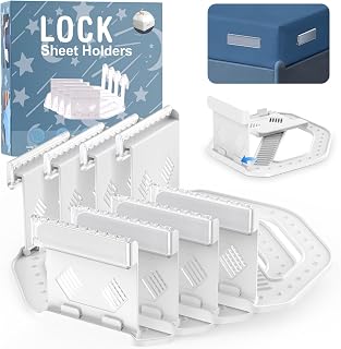 Upgrade Bed Sheet Holders for Corners Keep Sheets Firm & Tight, Foldable Lock Sheet Holders Set of 4, Heavy Duty Bed Sheet Clips, Sheet Locks, Fit All Mattress Easy Install, White