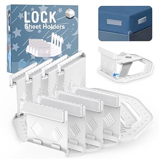 Upgrade Bed Sheet Holders for Corners Keep Sheets Firm & Tight, Foldable Lock Sheet Holders Set of 4, Heavy Duty Bed Sheet Clips, Sheet Locks, Fit All Mattress Easy Install, White - Amazon product rated Grade A