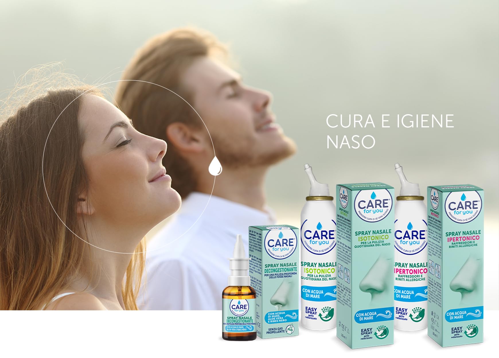 CARE for You, Spray Nasale Isotonico - Spray Lavaggi Nasali Nebulizzato, con Acqua di Mare Ricca di Oligoelementi, per la Pulizia Quotidiana Del Naso, 125 ml (Confezione da 2)