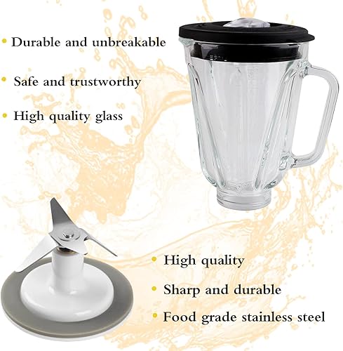 Miniatura 4 de Piezas de repuesto para batidora Ham-iltonn Beach con tarro de vidrio de 5 tazas, hoja de licuadora, tapa inferior base y 2 juntas de sellado de
