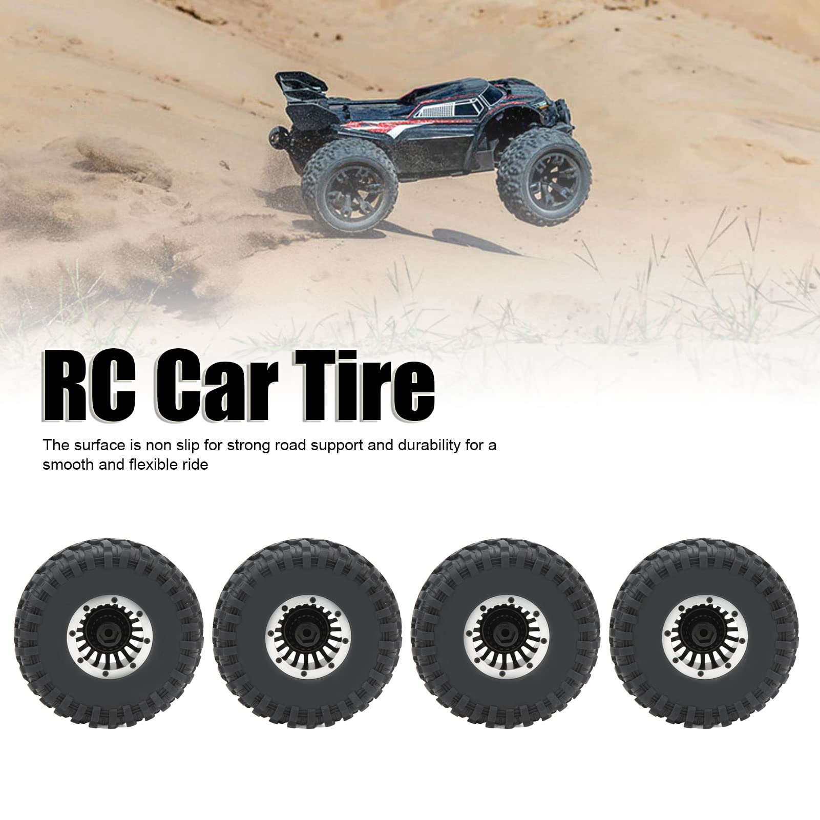 4 szt. Koło gąsienicowe samochodu RC Zestaw gumowych opon Stop aluminium Metalowa piasta Akcesoria 2,2 cala Antypoślizgowe mocne wsparcie drogowe dla Axial SCX10 RR10 Wraith