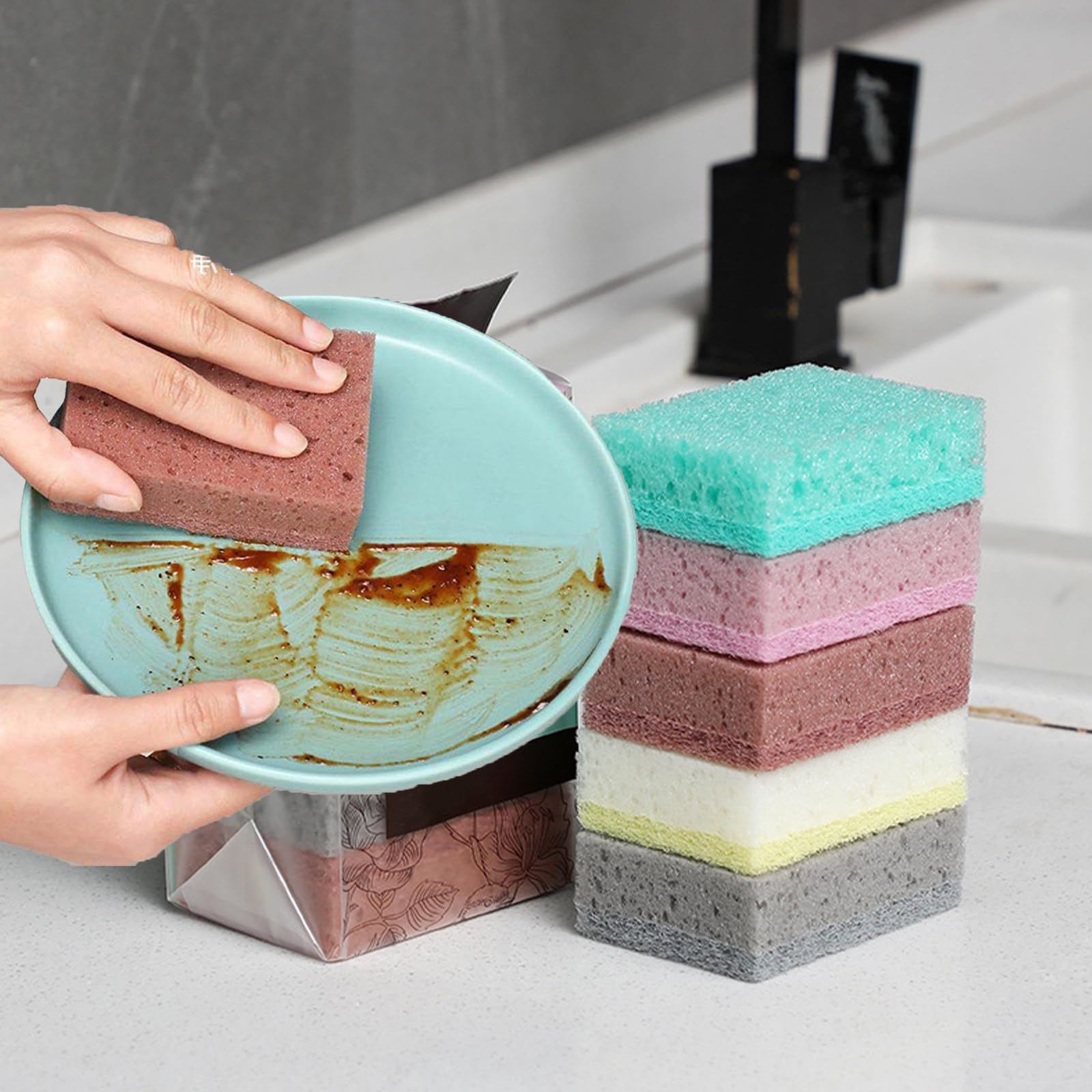 NTPHNB Sales Today Clearance Only - 5PCS Sponges Kitchen Natural Wood Pulp Sponge Double-Side Oil Dishwashing Sponges for Cleaning Sponge Block Kitchen Cleaning Sponges Tool Sponges for Dishes