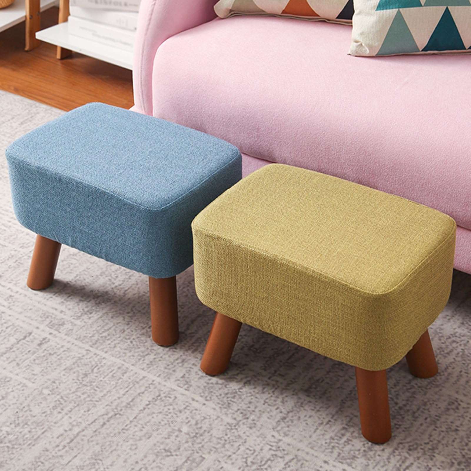 XLIHAWY Small Rectangle Foot Stool, Linen Footrest Ottoman Stool with Non-Skid Wood Legs, Soft Sponge Padded Wooden Chair for Couch Desk Office Living Room (Color : Light Gray, Size : 15.75x11.02x12