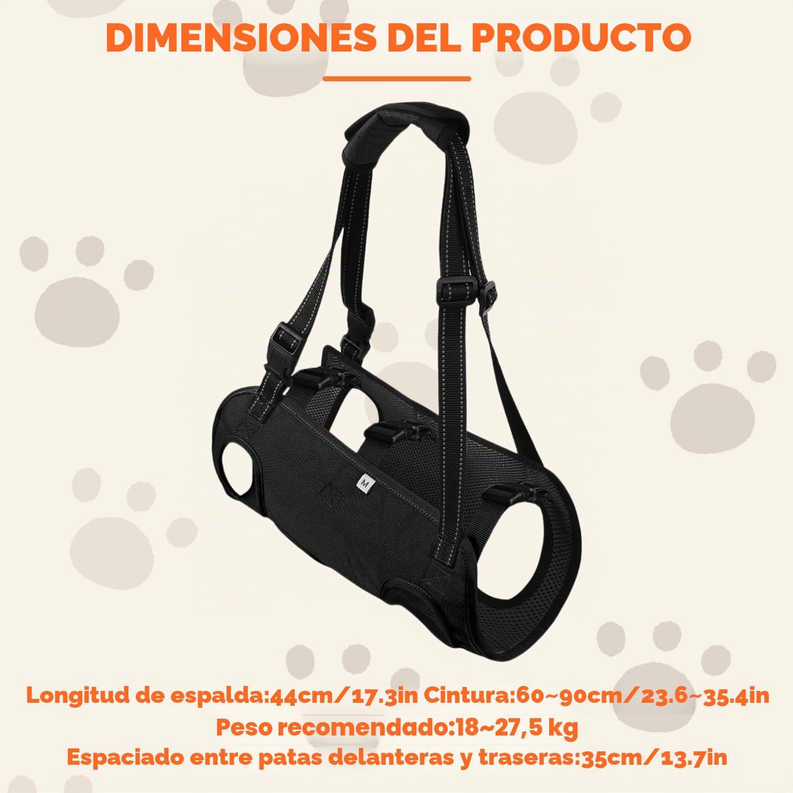 Arnés de Elevación para Perros, Arnes Perros Patas Cuerpo Entero Ajustable, Apoyo para Mascotas y Rehabilitación arnés de Levantamiento de Perro para Mayores, Discapacitados, Parálisis (L)