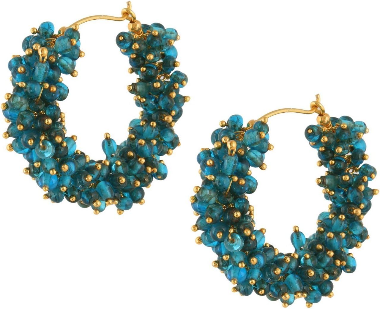Crunchy FashionRoyal Bling Paradiso Glitz Gold Plated Hoop Earrings for Women (Aqua Blue And Gold) (RAE0169)