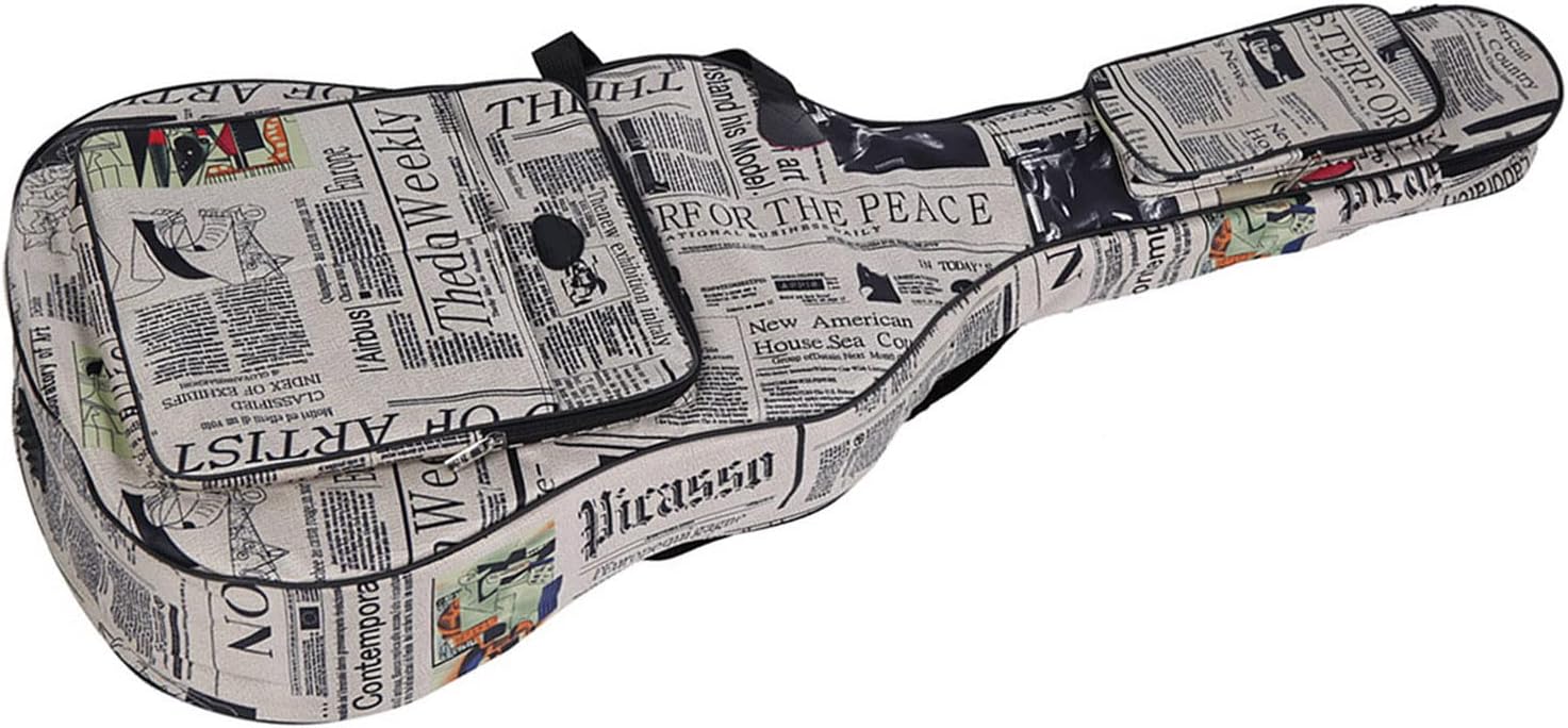 HXBER 600D Water-resistant Oxford Cloth Newspaper Style Double Stitched Padded Straps Gig Bag Guitar Carrying Case for 40Inchs Acoustic Classic Folk Guitar