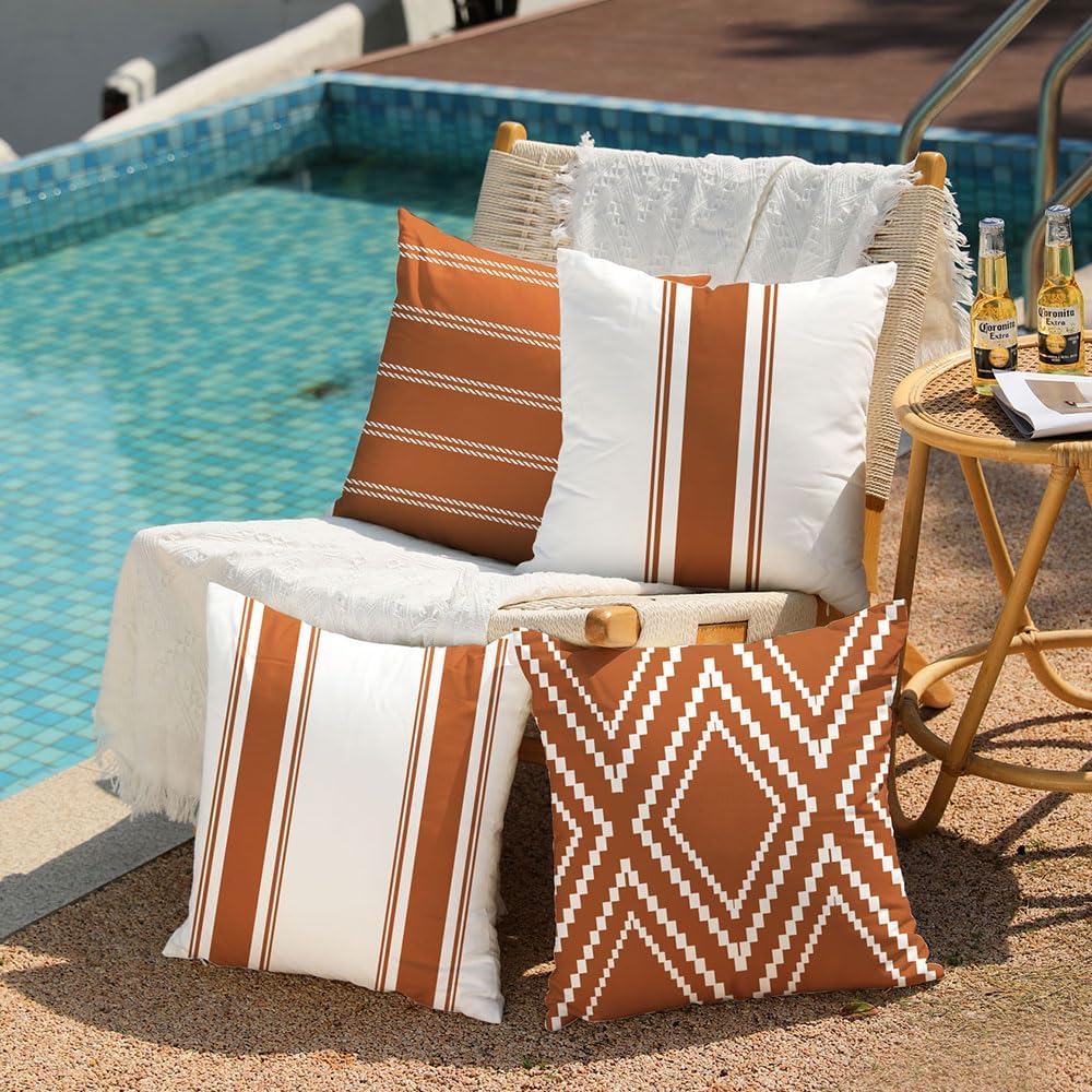 DFXSZ Outdoor Pillow Covers 18x18 Inch Set of 4 Rust Waterproof Modern Geometry Throw Pillows Outdoor Summer Waterproof Decor for Patio Funiture Garden Polyester Cushion Covers 013M18