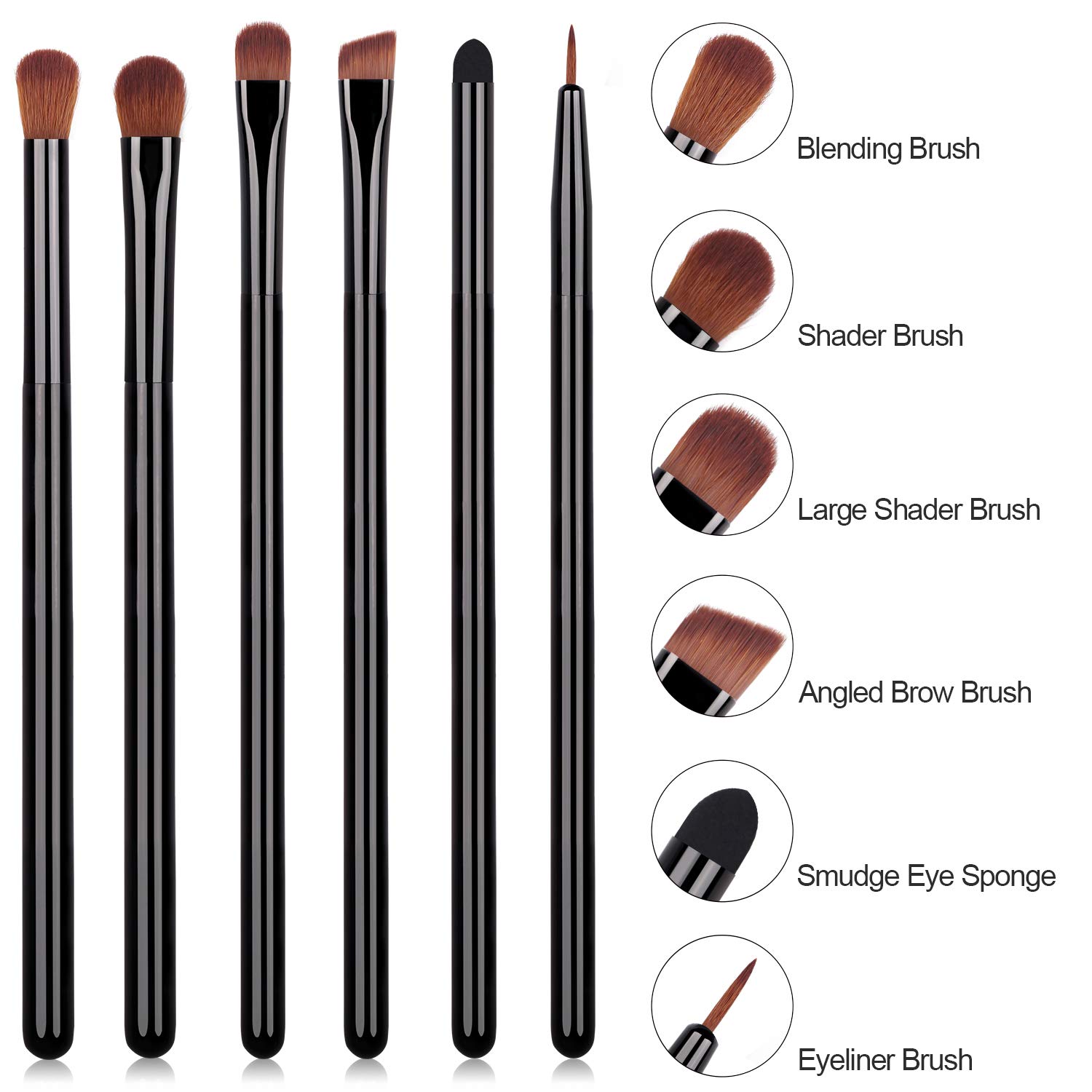 6pcs Eyeliner Makeup Brushes, Real Perfection Essential Eyeshadow Makeup Brushes Set Black Make Up Brush Kit for Eye Makeup Blending Shading Smudge Application