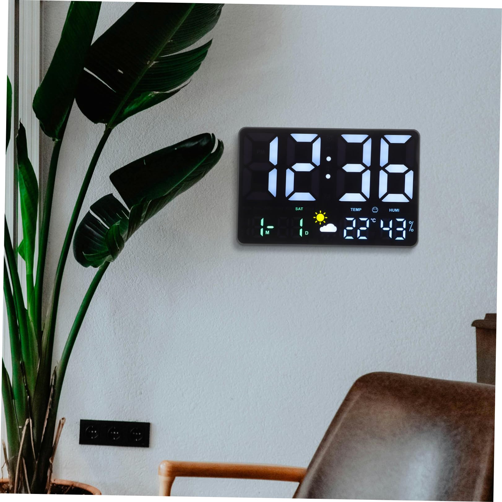 Orologio Digitale da Parete Grande LED Nero Temperatura e Calendario | Alarm Clock Digital, Countdown, Previsioni Meteo, per Ufficio e Soggiorno