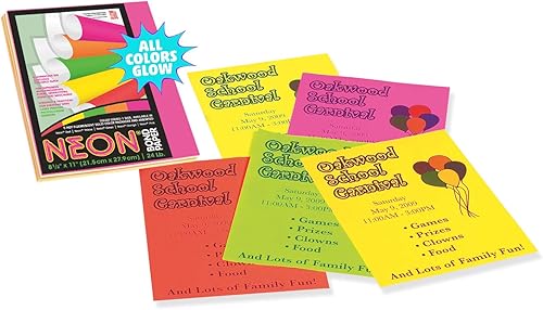 Pacon Neon Papel multiusos, 5 colores surtidos, 8.5 x 11.0in, 100 hojas