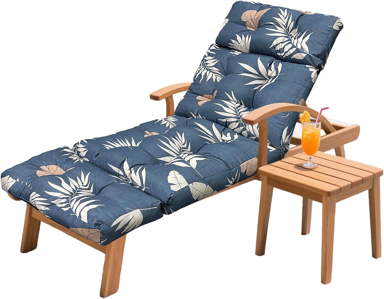 Outdoor Chaise Lounge Chair Cushion 75.1 x 23.6 x 4.7in, Waterproof Replacement Cotton Patio Thickened Pool Lounge Chair Cushion with Ties for Patio Outdoor Furniture,Tropical Leaf