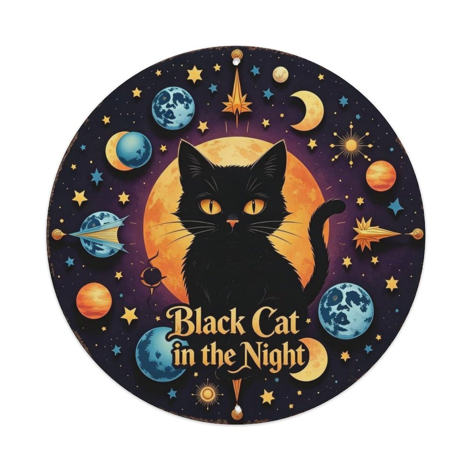 Black Cat Halloween Metal Tin Sign Plaque
