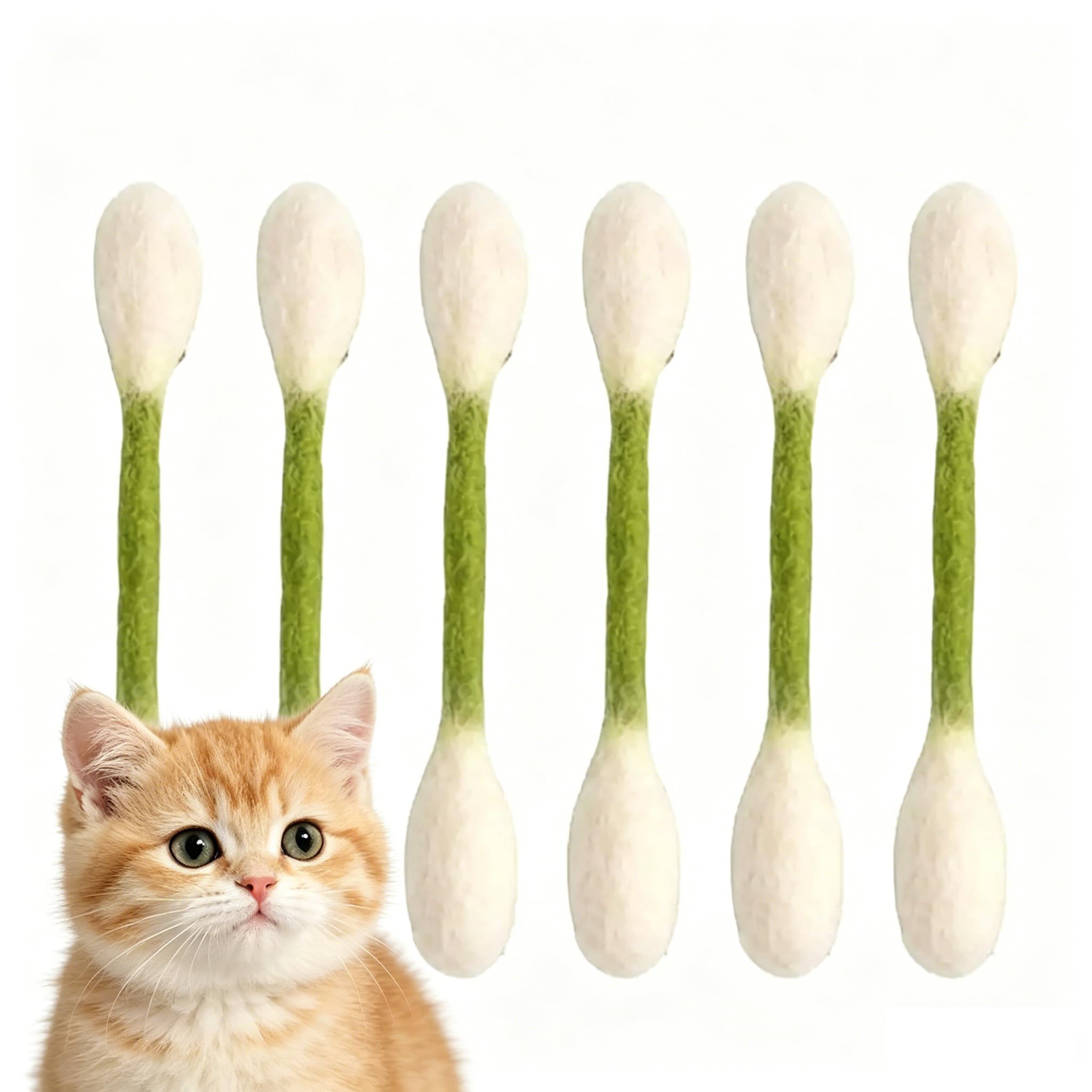 Extra-Large Cat Cotton Swab Toys 6-Piece Set Giant Catnip-Infused Chew Sticks Durable Dental Rope Toys Fun Interactive Gift for Cat Lovers Stylish Creative Portable (Green)