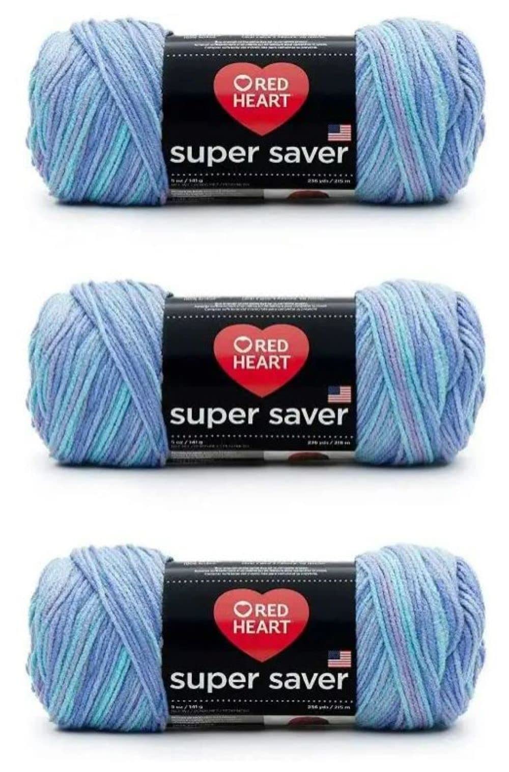 Red Heart Super Saver Pack of 3, Ocean, 7oz/198g, Acrylic, 4 Medium (Worsted), 364 Yards, Knitting, Crocheting