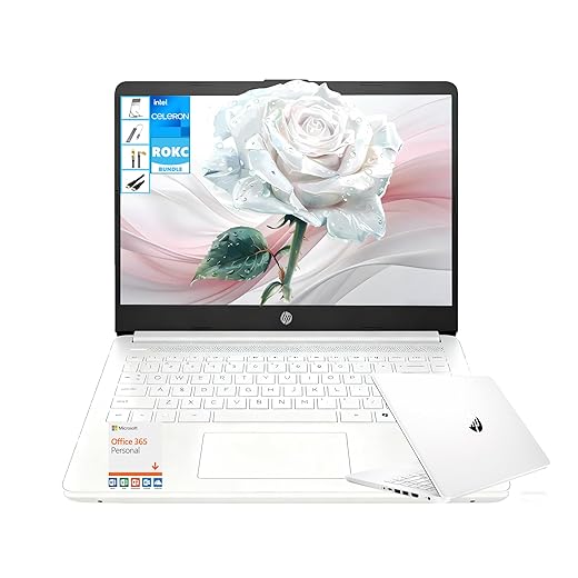 HP 14" HD Anti-Glare Display BrightView Thin & Light Laptop, Intel 2-Core CPU, 4GB RAM, 64GB eMMC, Windows 11, 1 Year Microsoft 365, Micro-Edge Display, Copilot AI, Webcam, for Home, Office, RK Bundle