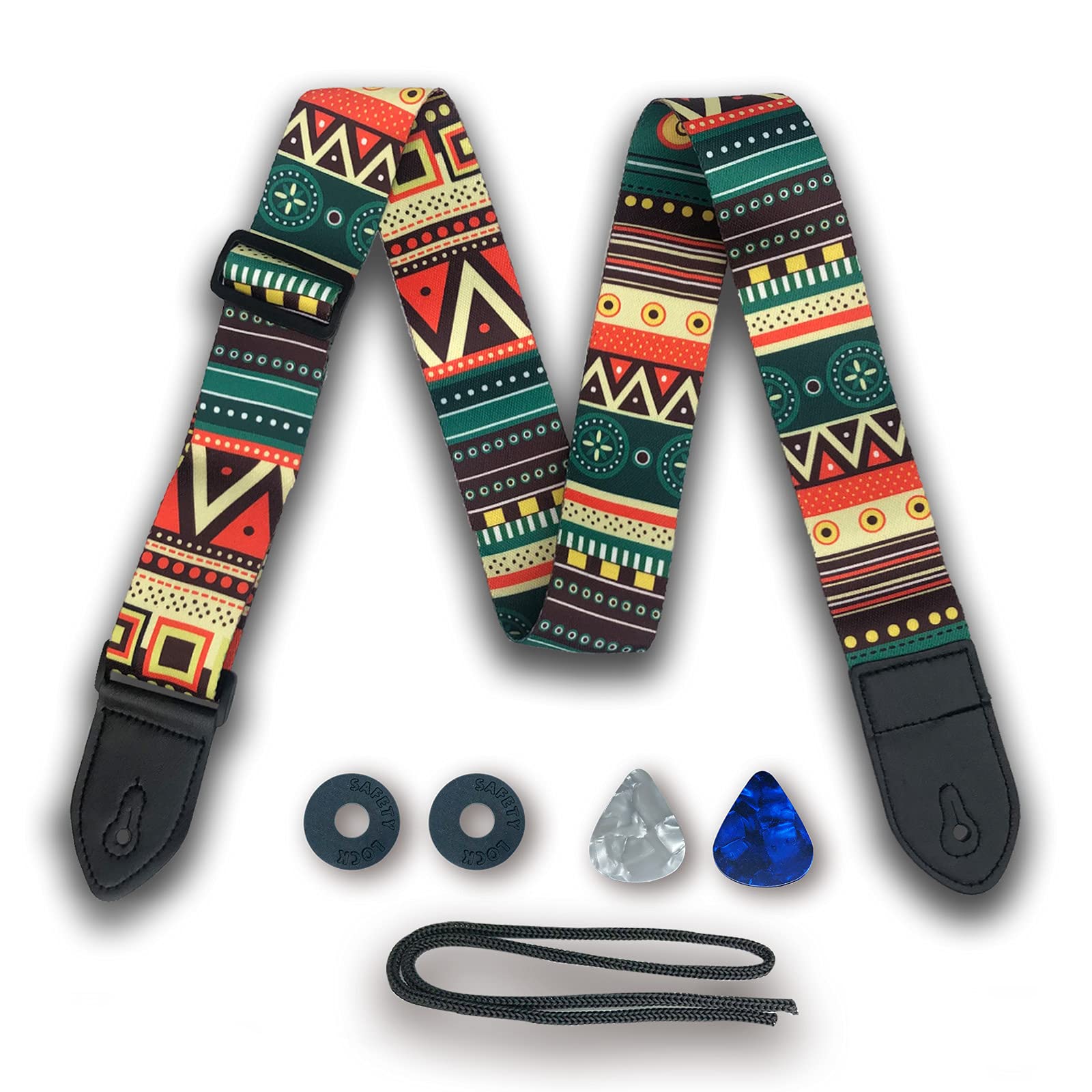 Guitar Strap, Soft Cotton Guitar Straps With 2 Pick Holders, Strap Button Headstock Adaptor, 1 Pair Strap Locks and 2 Guitar Picks Set For electric/Acoustic Guitar（Totems）…
