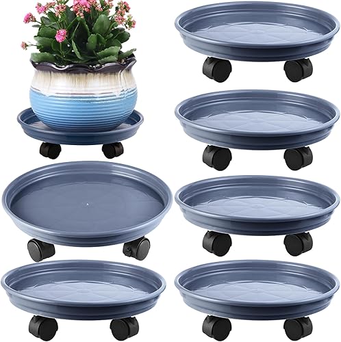 Paquete de 6 organizadores para plantas con ruedas de plástico de 12 pulgadas, soportes para plantas de alta resistencia con ruedas para interiores