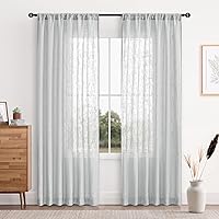 Vista 28 de DWCN Cortinas transparentes de lino sintético blanco, con bolsillo para barra, cortinas de gasa semi texturizada, para dormitorio, sala de estar