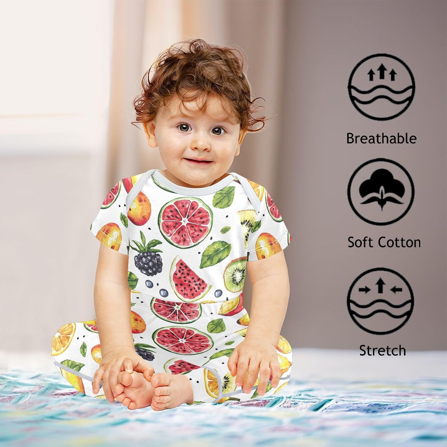 vvfelixl Baby Clothes Hand-painted Fruit Baby Bodysuits Set Unisex Short Sleeve Babys Pants Sets 0-3M