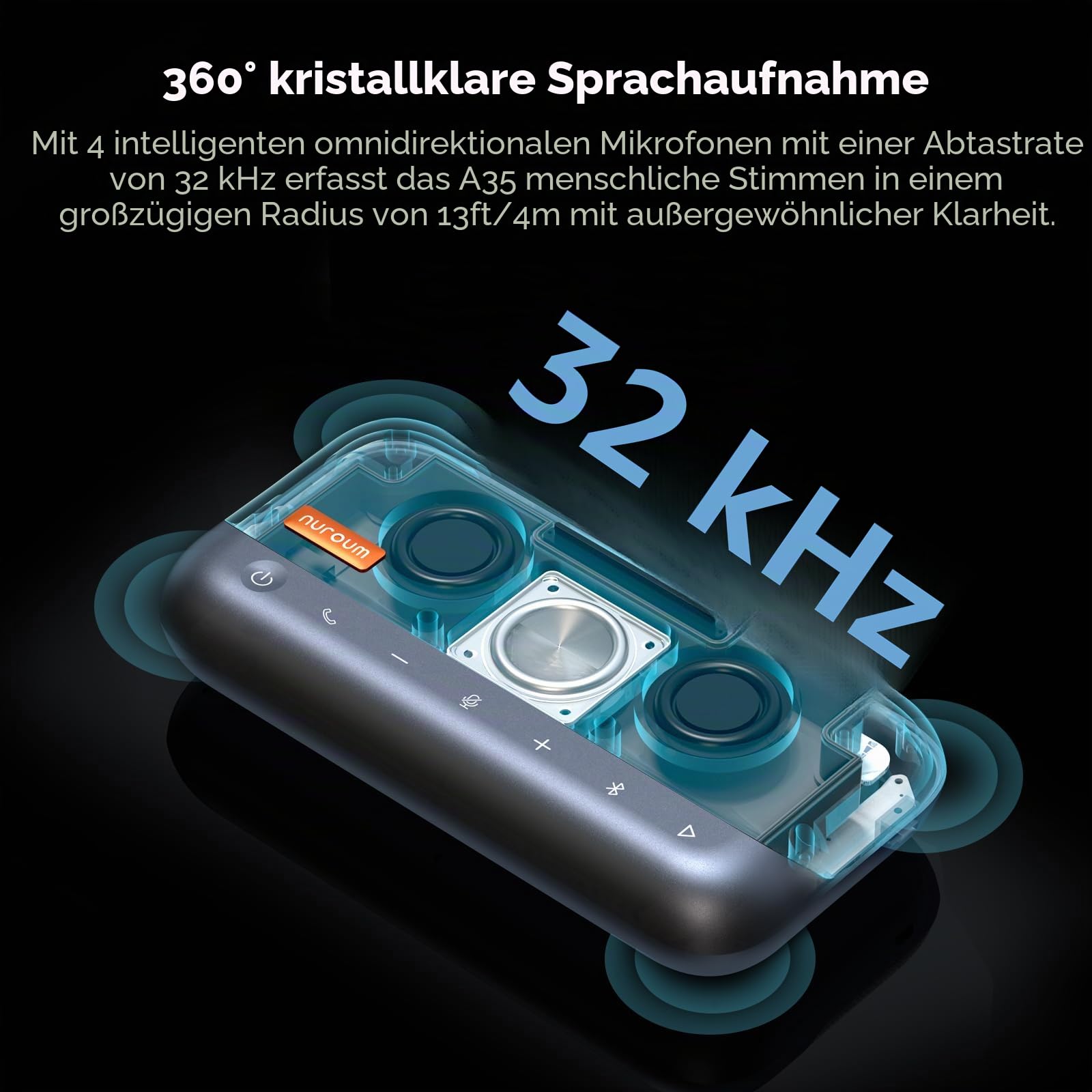 Nuroum A35 Konferenzlautsprecher und Mikrofon, AI-Powered Noise Cancelling, 32kHZ 13ft Voice Pickup/Daisy Chain, Bluetooth/USB Freisprecheinrichtung Kompatibel mit Zoom/Teams/Google Meet