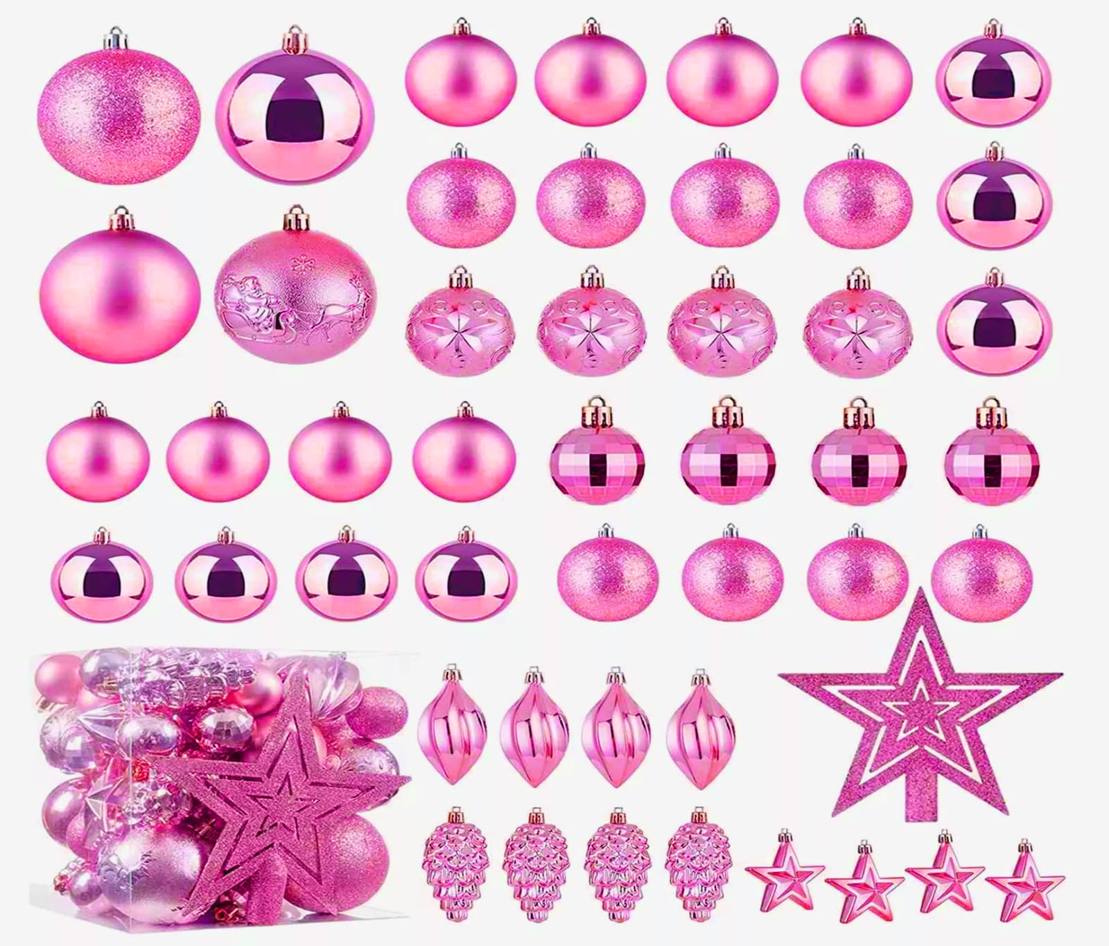 Homion Baby Pink Christmas Ball Baubles Decoration Tree Ornaments Including Balls Stars And A Tree Topper Shatterproof Xmas Hanging 43 Pieces Set Home Office Outdoor Indoor (, 43Pc)