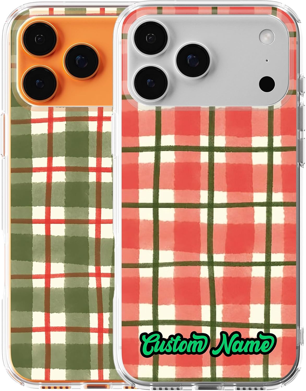 Personalized Christmas Red Plaid Magnetic Phone Case – Custom Name Tartan Checkered Pattern Cover for Phone 17 16 15 14 Pro & Galaxy S25 S24 – Handmade Customized Xmas Gift