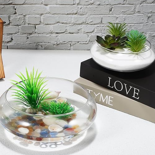 Miniatura 3 de 2 cuencos de vidrio para peces de terrario redondos, decorativos, para centro de mesa, cuencos de vidrio versátiles para plantas y flores,