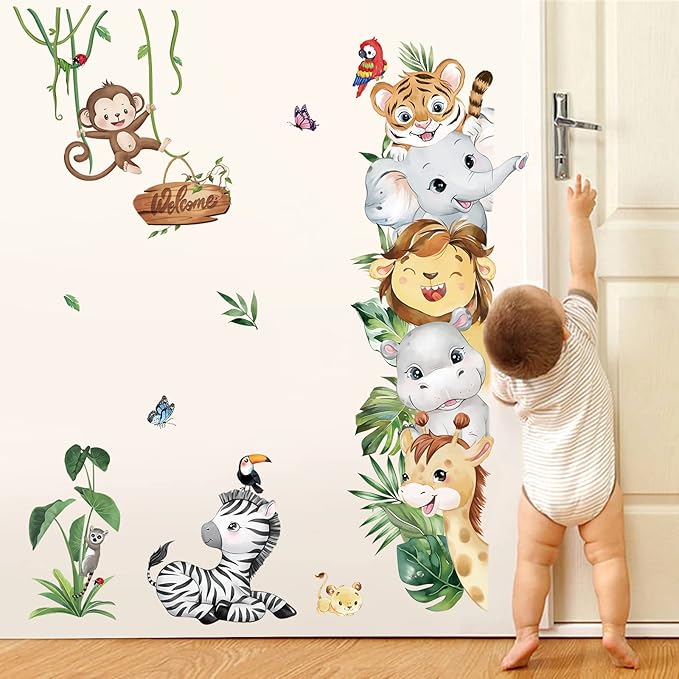 decalmile Jungle Animals Wall Decals Safari Elephant Lion Monkey Wall