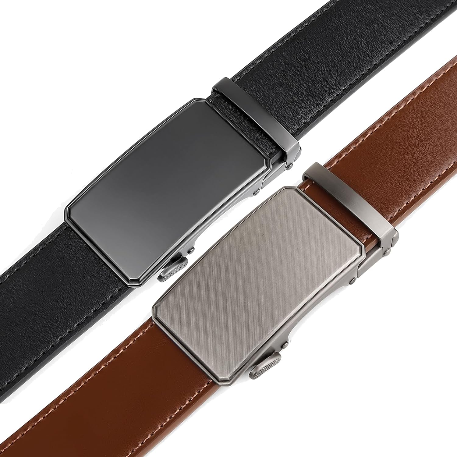 2 Pack Ratchet Belt 1 3/8", Mens leather Dress Belt in Gift Set Size 28"-62" Adjustable waist Trim to Fit - Image 3