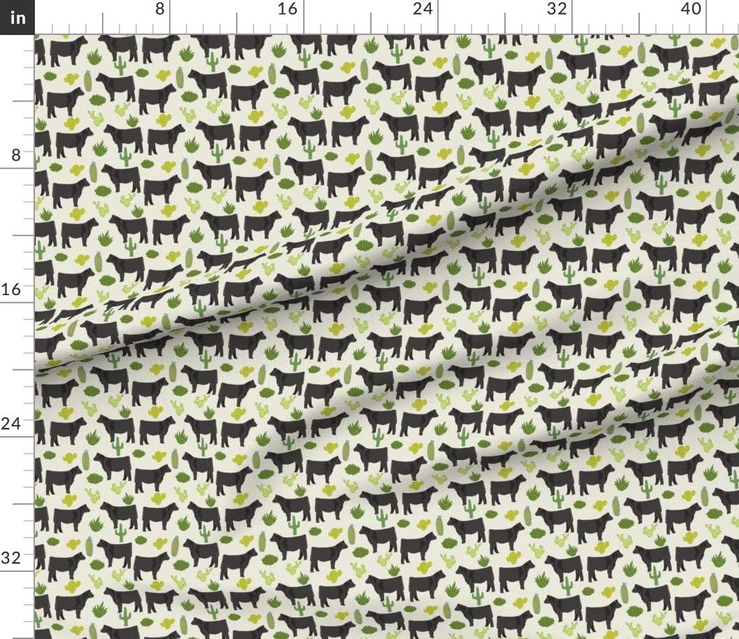 Spoonflower Fabric - Cattle Cactus Cream Cow Show Steer Farm Printed on Petal Signature Cotton Fabric by The Yard - Sewing Quilting Apparel Crafts Decor