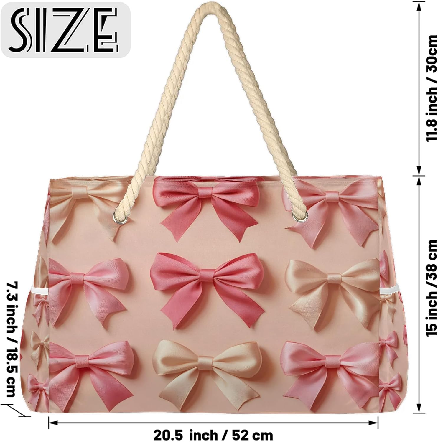 Bow Beach Tote Bags for Women with Zipper Cute Large Pool Bags for Swimming Travel Gym