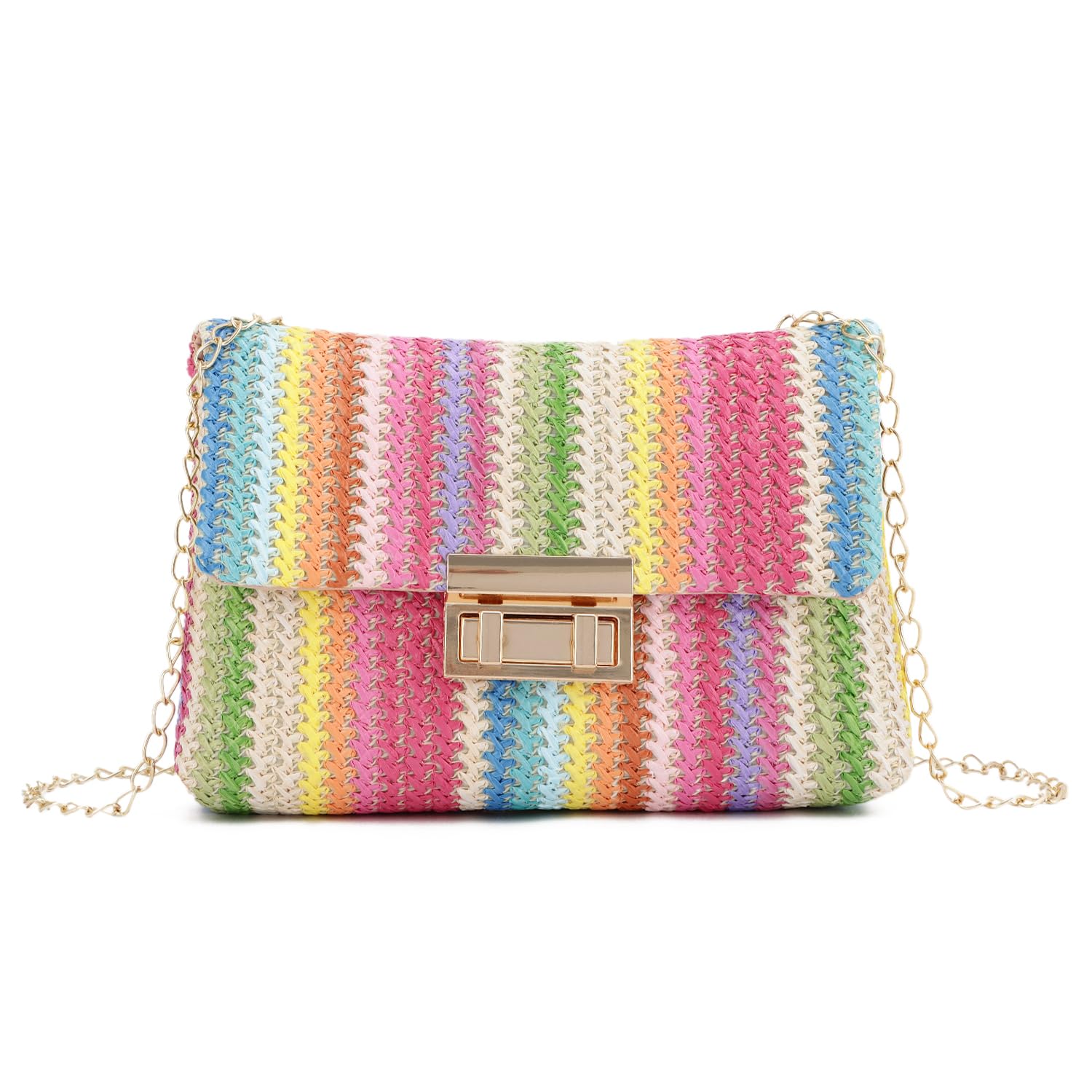 Oweisong Small Summer Straw Purse for Women Woven Beach Crossbody Bag Colorful Vacation Shoulder Handbag