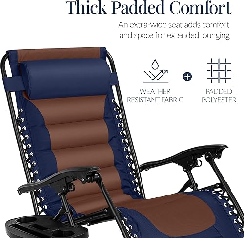 Miniatura 5 de Best Choice Products - Sillón acolchado Zero Gravity XL, reclinable, plegable, para exteriores, antigravedad, con reposacabezas, portavasos, bandeja