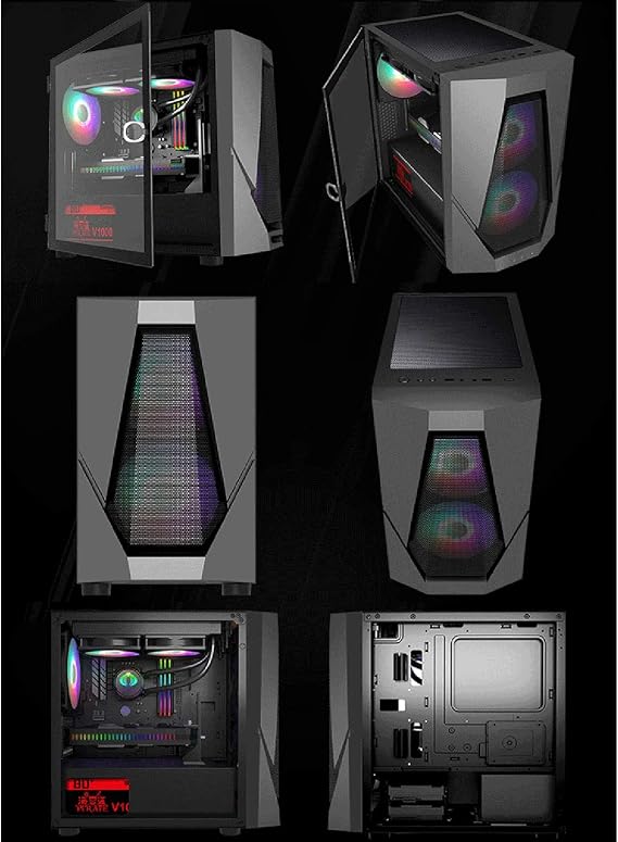 ATX Mid-Tower Gaming Computer Case, Tempered Glass Side Panel-Integrated RGB Lighting, Support M-ATX, ITX Motherboard, USB2.0-USB3.0, Support Water Cooling (Color : Black)