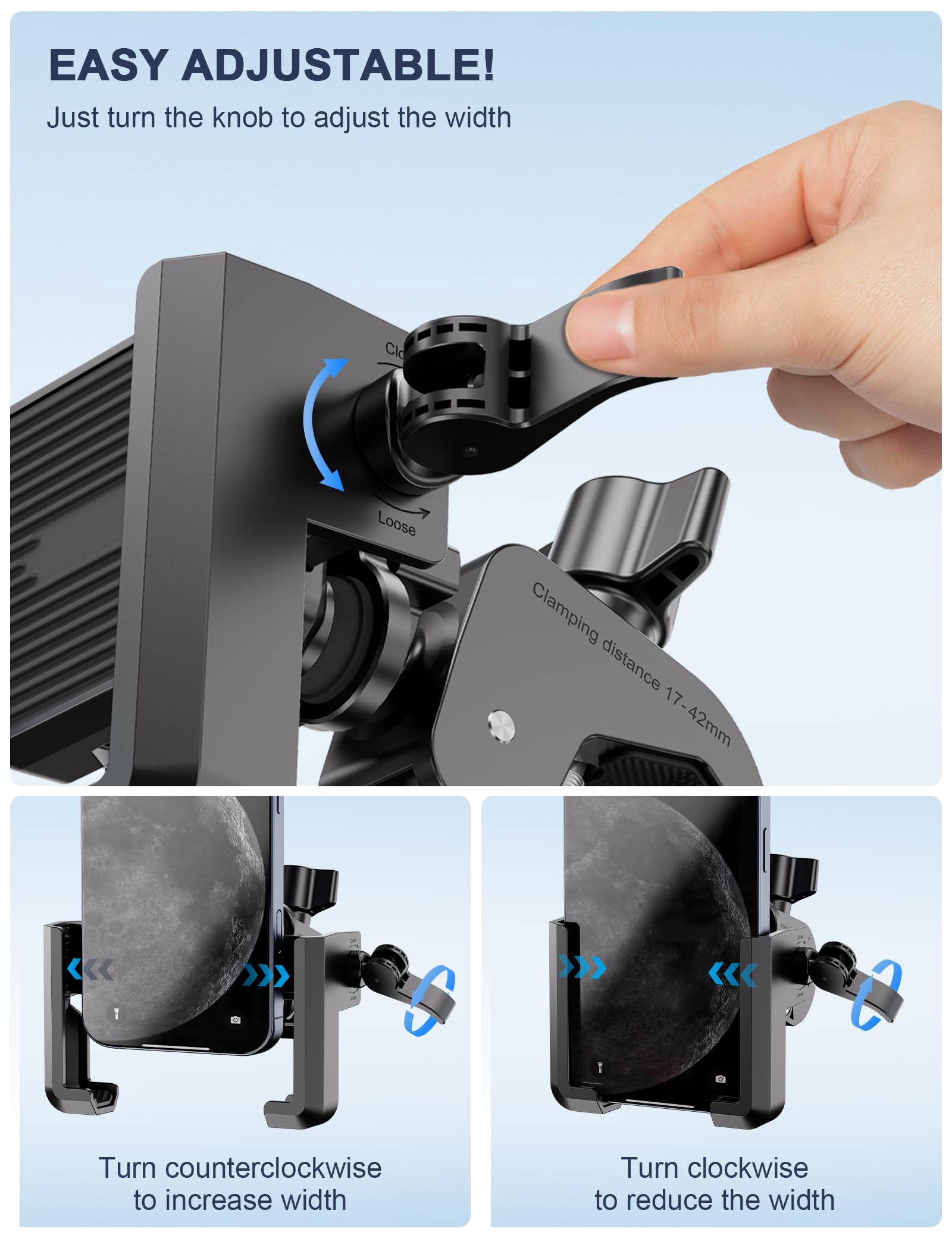 Grefay Handyhalterung Fahrrad Handyhalterung Motorrad-[4 Vibration Dampener] [Not Block Camera] 360° Drehbar Fahrrad Handyhalterung Lenker, Motorrad für iPhone Samsung 4.7''-7'' Smartphone (Schwarz)