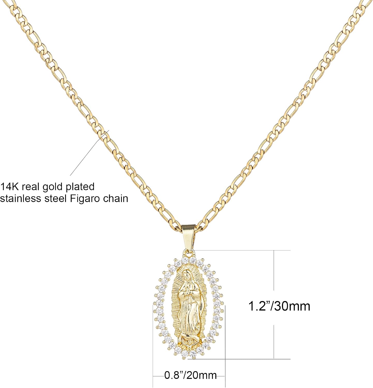 Virgin Mary Necklace for Women 14K Gold Plated Our Lady of Guadal - Reverse Hallmark & Finish