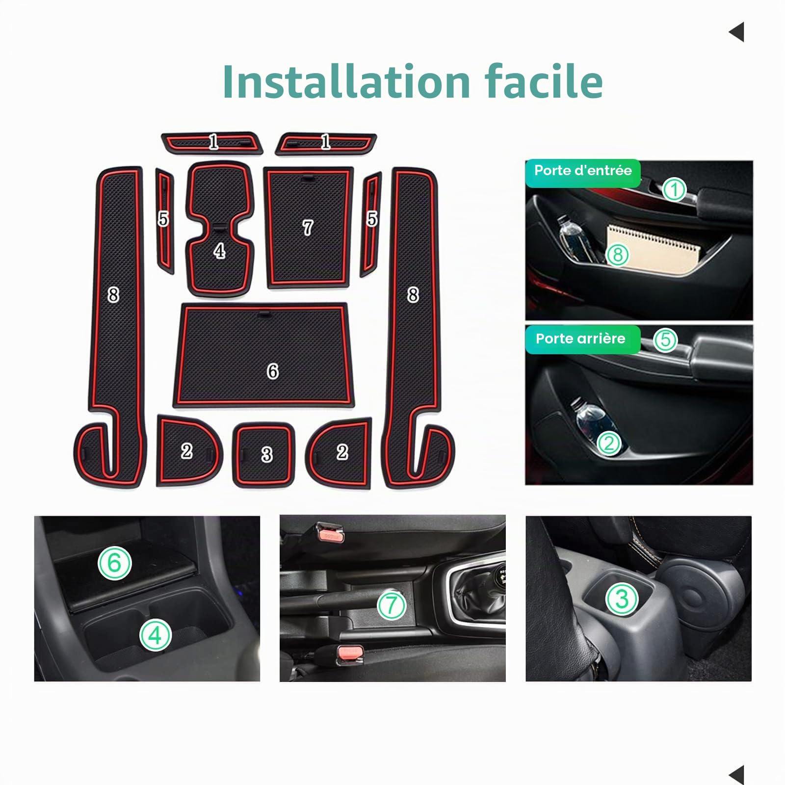 GAFAT Swift/Sport/Hybrid 2017-2022 2023 Tapis Antidérapants en Caoutchouc, Swift Tapis pour Console Centrale, Accoudoir, Porte-Gobelet, Couture de Porte (Rouge)