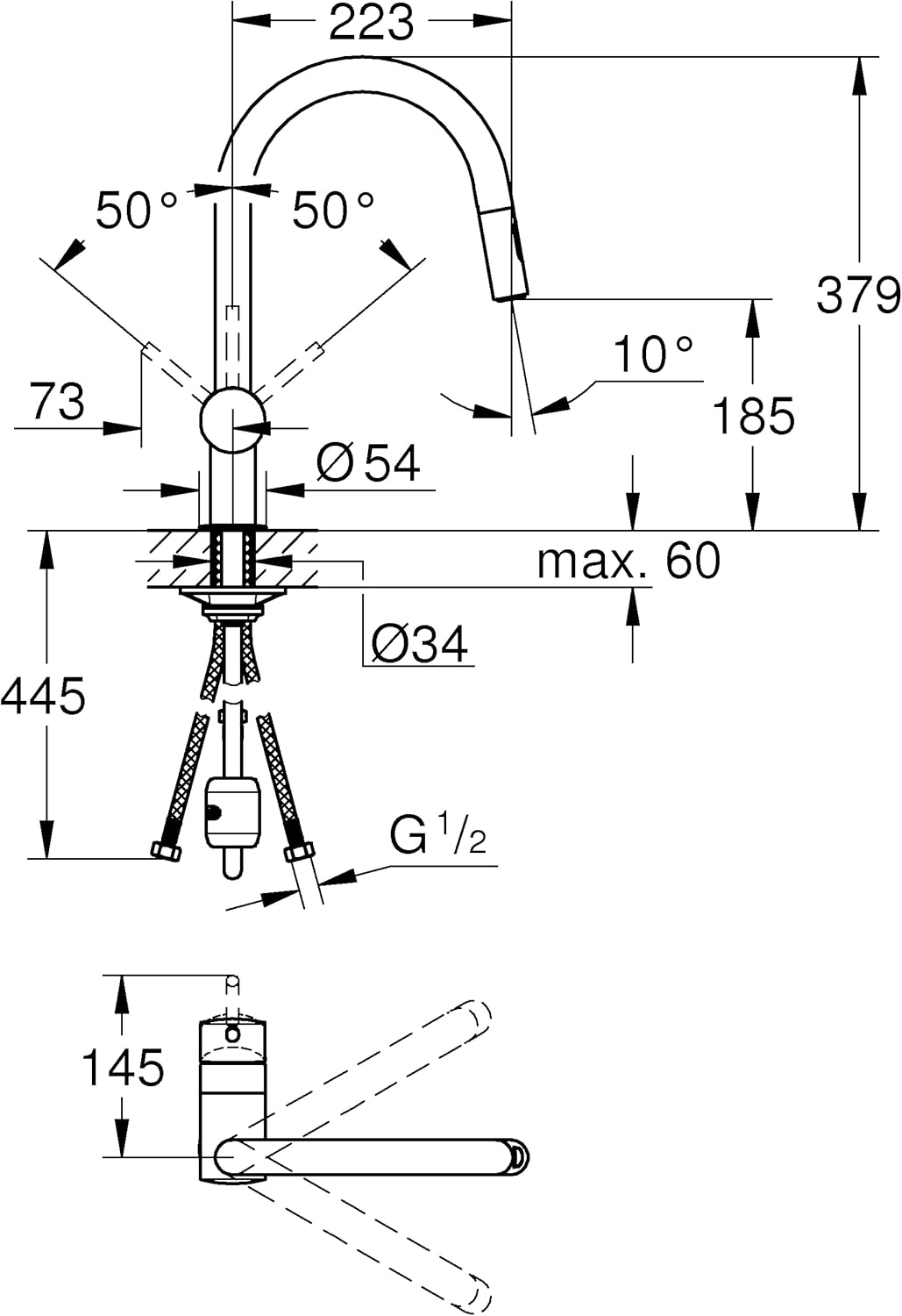 GROHE Minta | Single-Lever Kitchen Sink Mixer Tap | 360° Swivel Range | Pull-Out Dual Spray Head | High C-Spout | 46 mm Ceramic Cartridge | Min. Recommended Pressure 1.0 bar | Chrome | 31862000