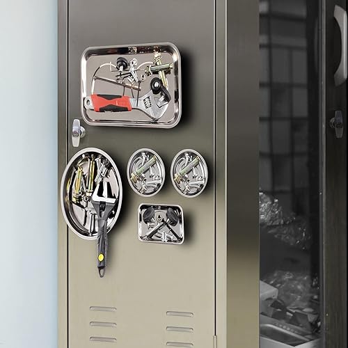 Miniatura 6 de Rechabite Juego de 5 bandejas magnéticas de acero inoxidable con imán para herramientas para tornillos, enchufes, pernos, pasadores, mecánicos y