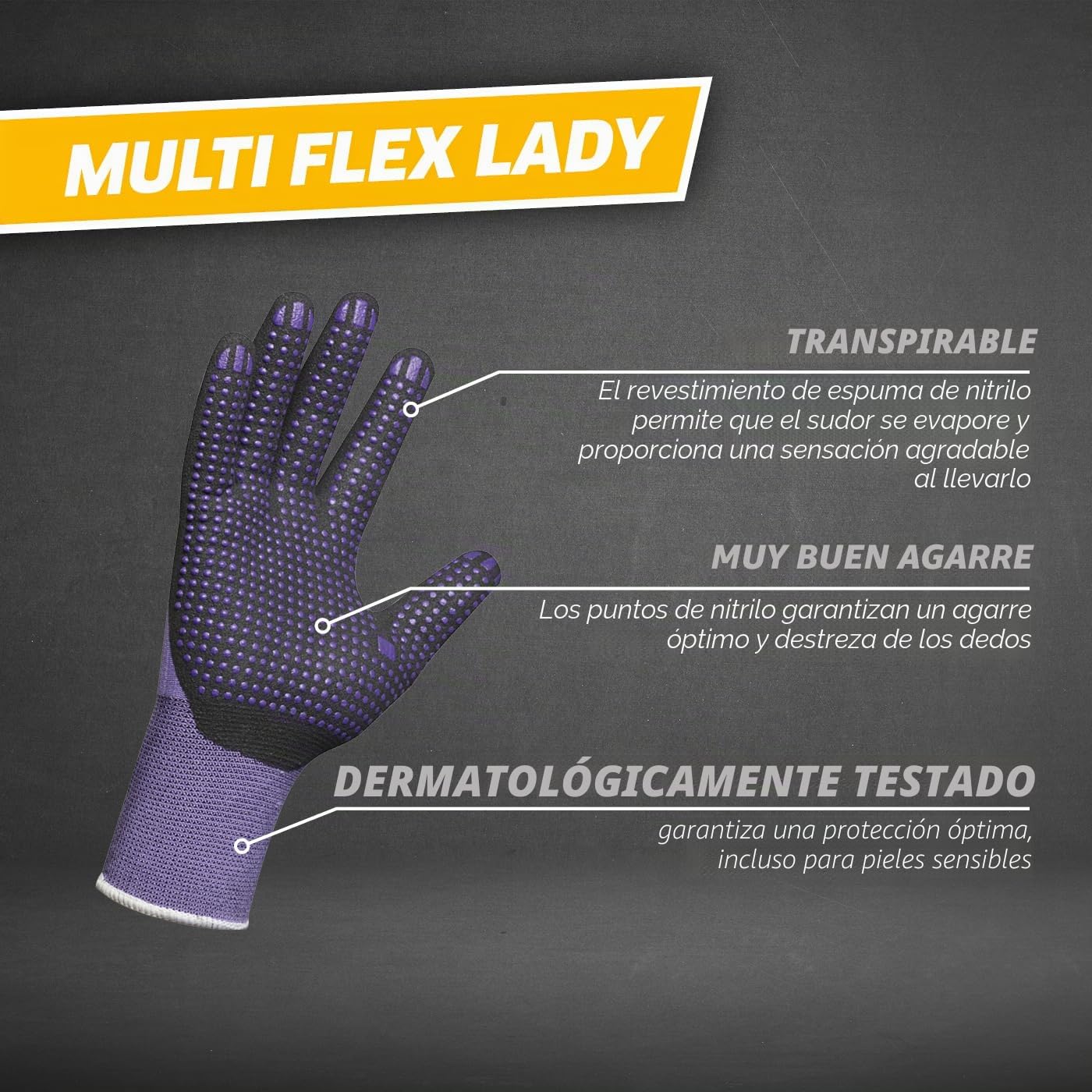 Gebol Multi Flex Lady | Guantes de trabajo con revestimiento de nitrilo y puntos | Guantes de nitrilo dermatológicamente probados | Guantes de jardinería con agarre para mujer | Talla XS (Gr 6) |