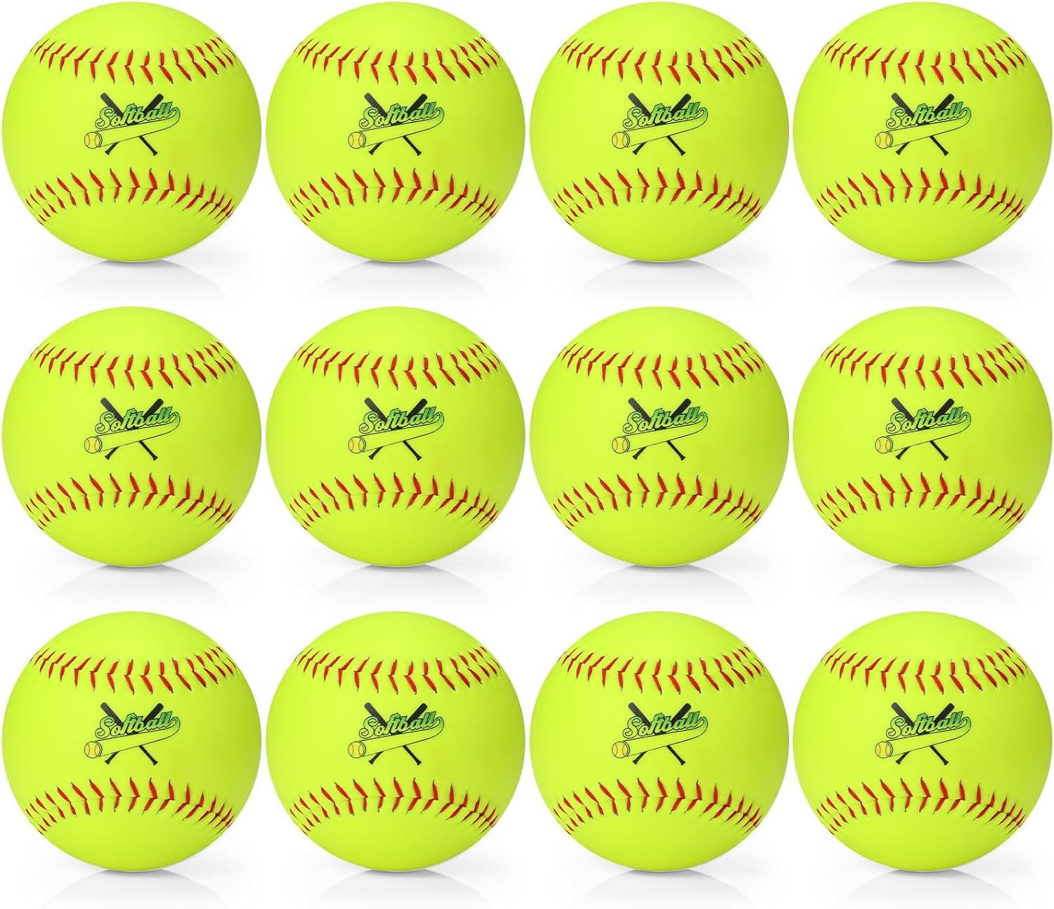 Leyndo 12 Pack 12 Inch Yellow Sports Practice Softballs Official Size and Weight Slowpitch Softball with 1 Mesh Bag Unmarked Leather Covered Youth Fastpitch Softball Ball for Games Practice Training